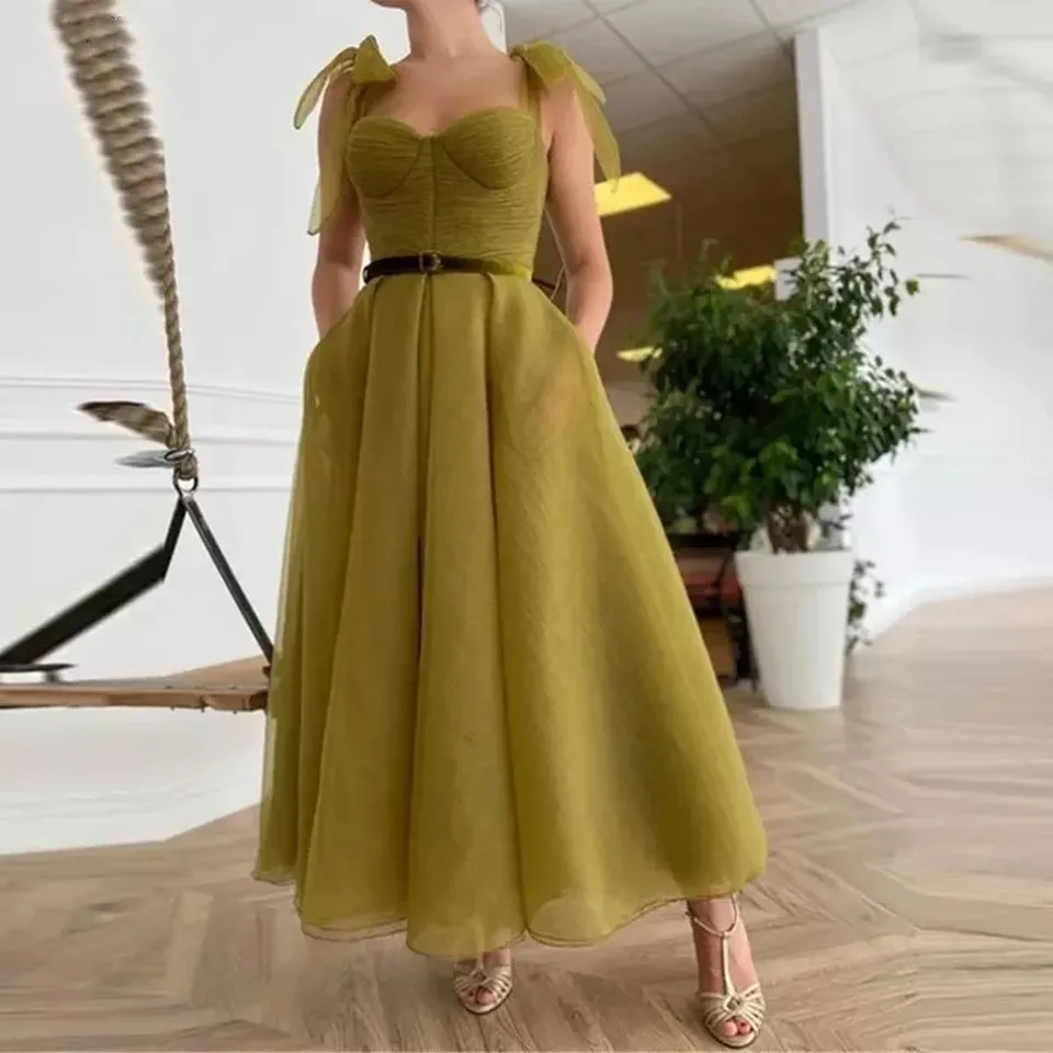 Olive Green Prom Dress 2024 Sexy Women Formal Party Night Vestido De Gala Elegant Spaghetti Straps Long Graduation Evening Gowns