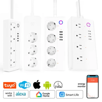 Tuya smart smartlife smart socket WiFi power strip multi plug 4 plug 4USB Port compatible with alexa google home smart home