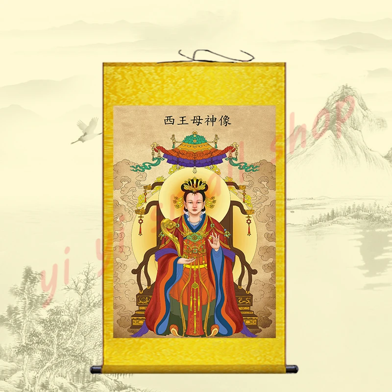 

Gold mother in yaochi statue of God, portrait of West Queen Mother, Taoist worship and decorative silk scroll painting