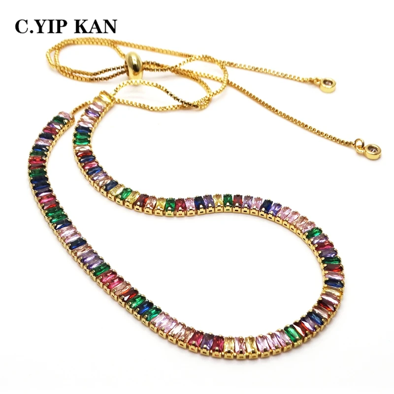 C.YIP KAN Costume jewelry multicolor stone necklace copper gold plated crystal adjustable necklace hot selling women jewelry