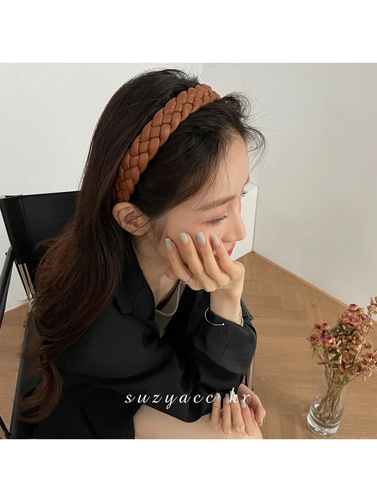 Korea leather twist braided hair band retro simple ins wind wide-brim hairpin headband 2021 new headbands for women