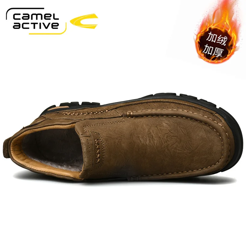 Camel Active Genuine Leather Snow Boots For Men New Winter Waterproof Shoes Short Plush Luxury Brand Working Men Boots Plus Size