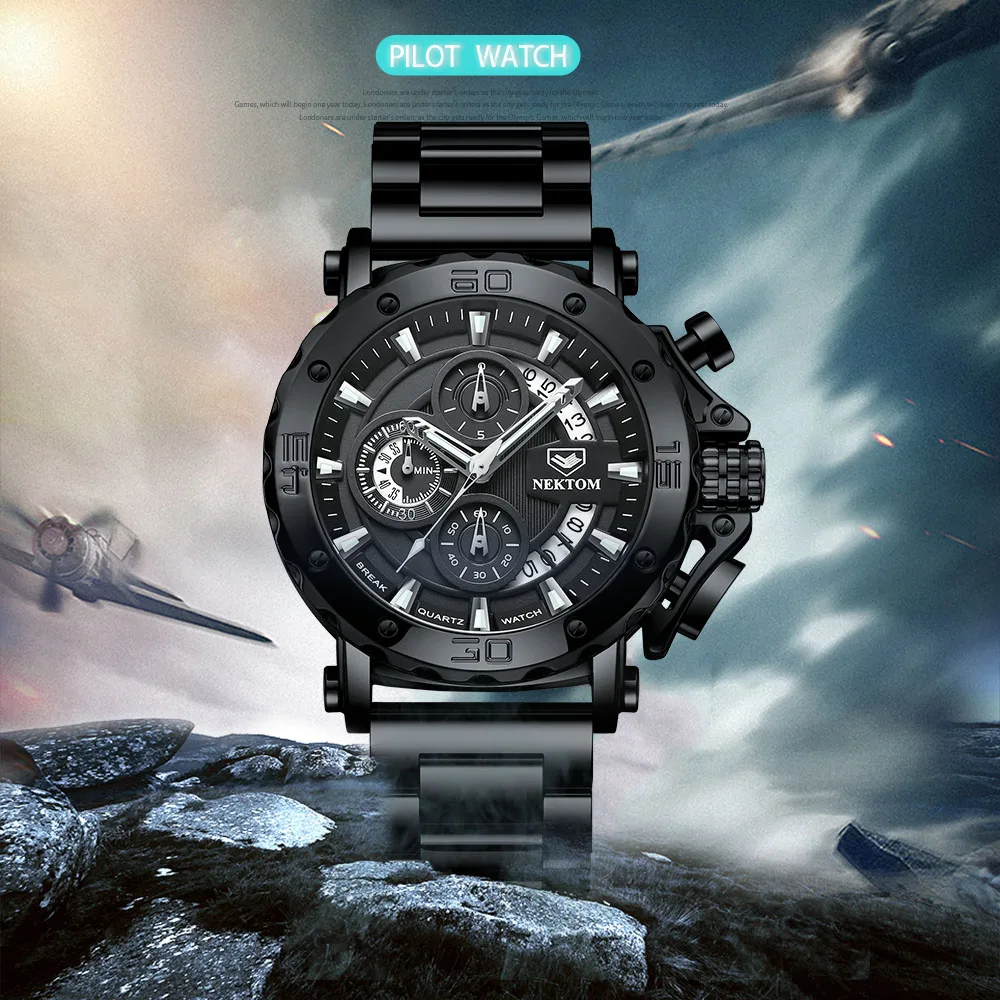 NEKTOM Men's Watches Quartz Watch Waterproof Watches Steel Strap Wristwatch Watches For Men Military Watch Clock Sports Watches