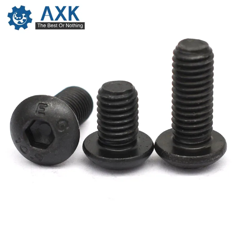 AXK 100pcs Grade10.9  iso7380 M3*3/4/5/6/8/10/12/14/16/18/20 3mm Hex Socket Button Head Screws steel with black