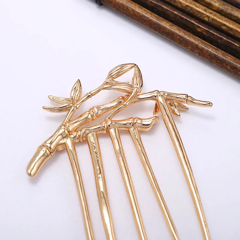 2pcs Brass Casted Comb Bamboo Leaf Branch Hair Combs 5 Teeth High Quality Women Wedding Hair Styling Head Jewelry Accessories