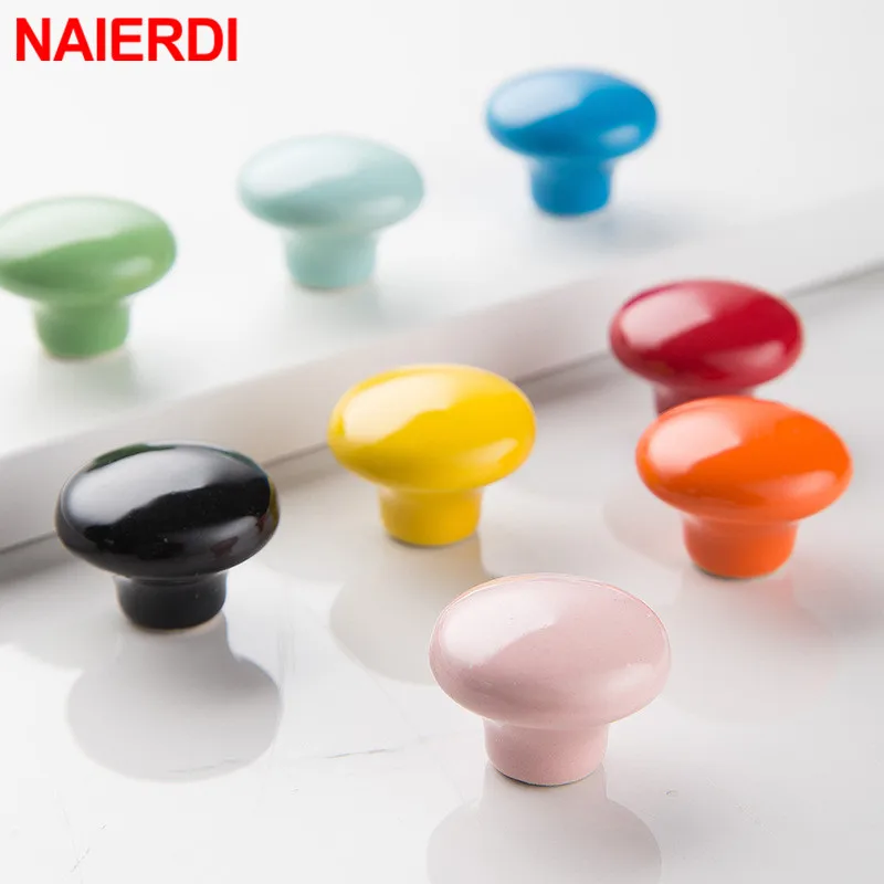 NAIERDI Ceramic Candy Color Round Cabinet Pulls Furniture Knobs  Drawer Knobs Kitchen Handle Furniture Handle for Kids Room