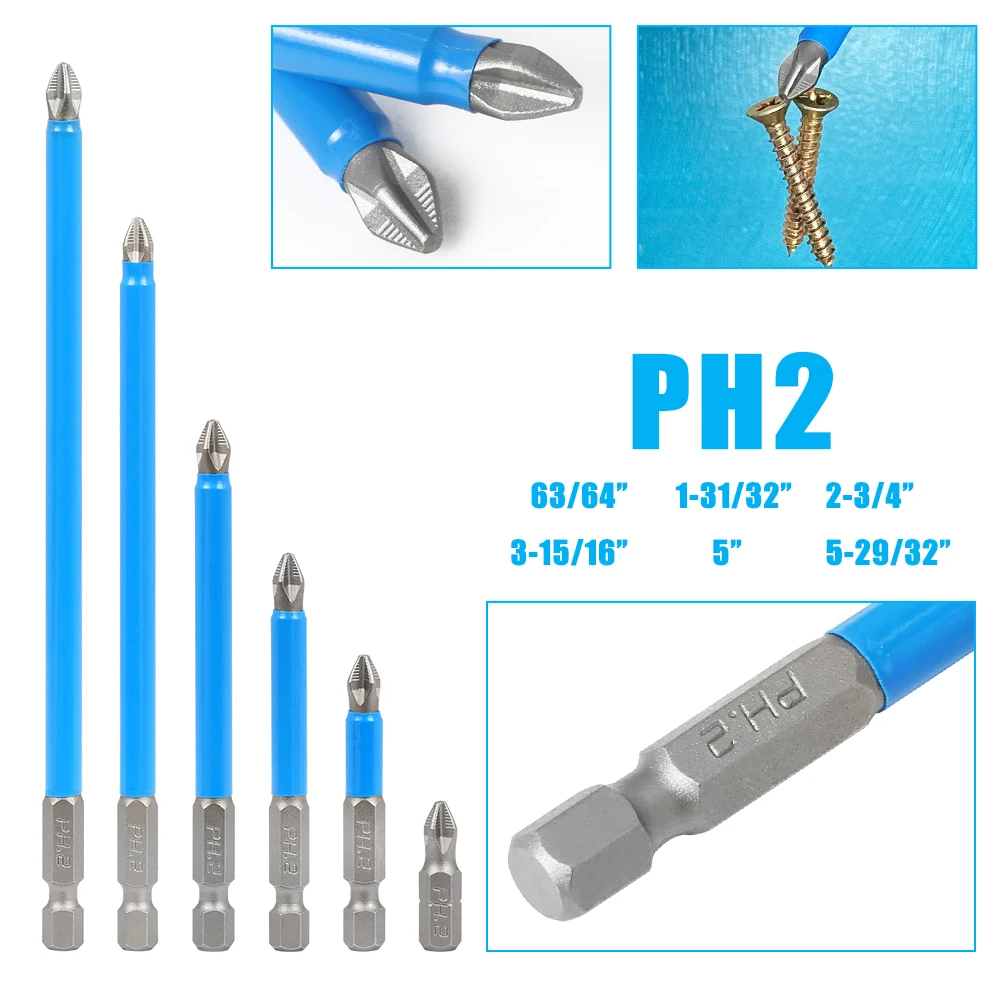 1 pc 1/4" Hex Shank Fits Magnetic PH2 Long Reach Electric ARC Screwdriver Bits Exactness Single Phillips Cross Head Tool