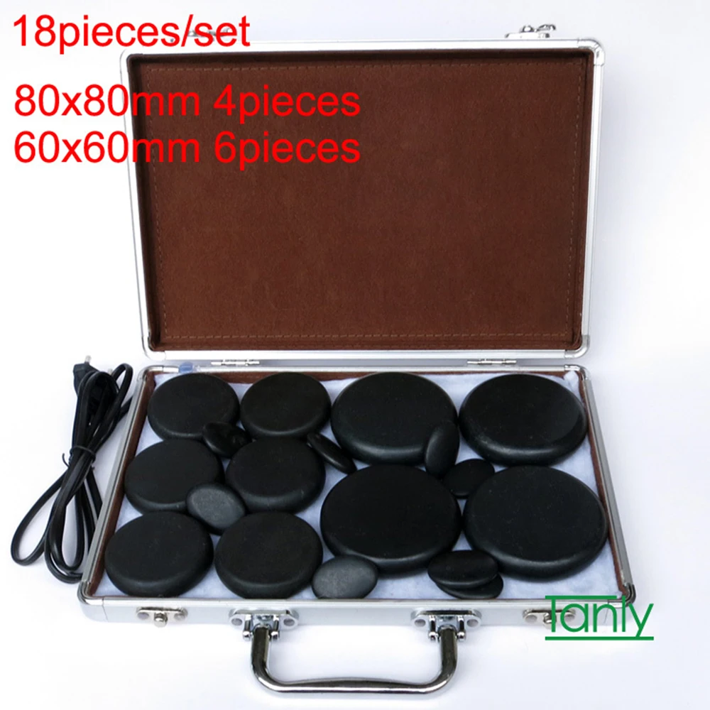 Hot spa rock basalt stone High quality Massage stones Natural massage stone set massage lava with heater box 18pcs /set