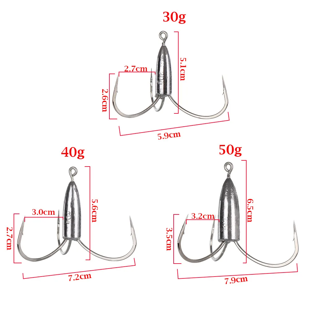 1Pcs Top Quality Fishing Tackle Sharpened Strong Big Fishing Treble Hooks With Lead Sinker Weight Fishhook Tools Accessories