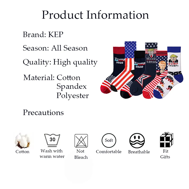 Women Socks Creative President Donald Trump Make America Great Again National Flag Star Stripes Socks Men Funny Happy Cotton Sox