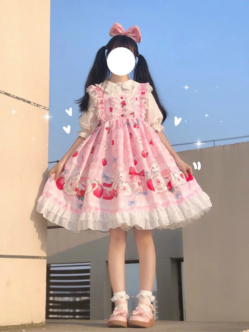 Robe princesse lolita vintage en dentelle, tenue victorienne, taille haute, avec bretelles, nœud papillon, fraise, style gothique, kawaii, lolita cos loli