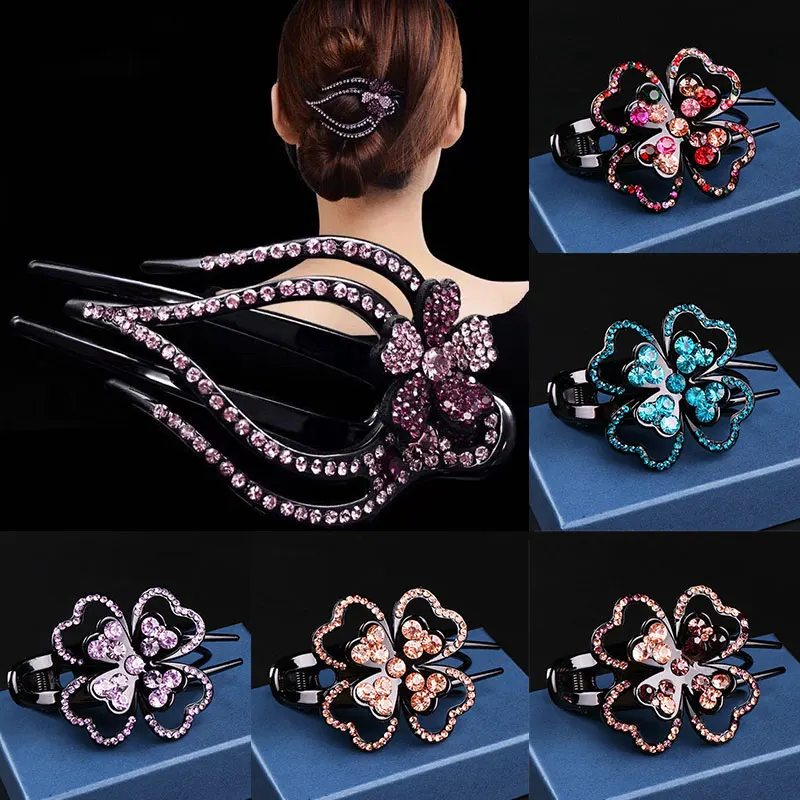 

2023 Vintage Crystal Beads Hair Clips Rhinestone Flower Duckbill Hair Claws Hairpin Ponytail Headwear For Women Hair Accessories