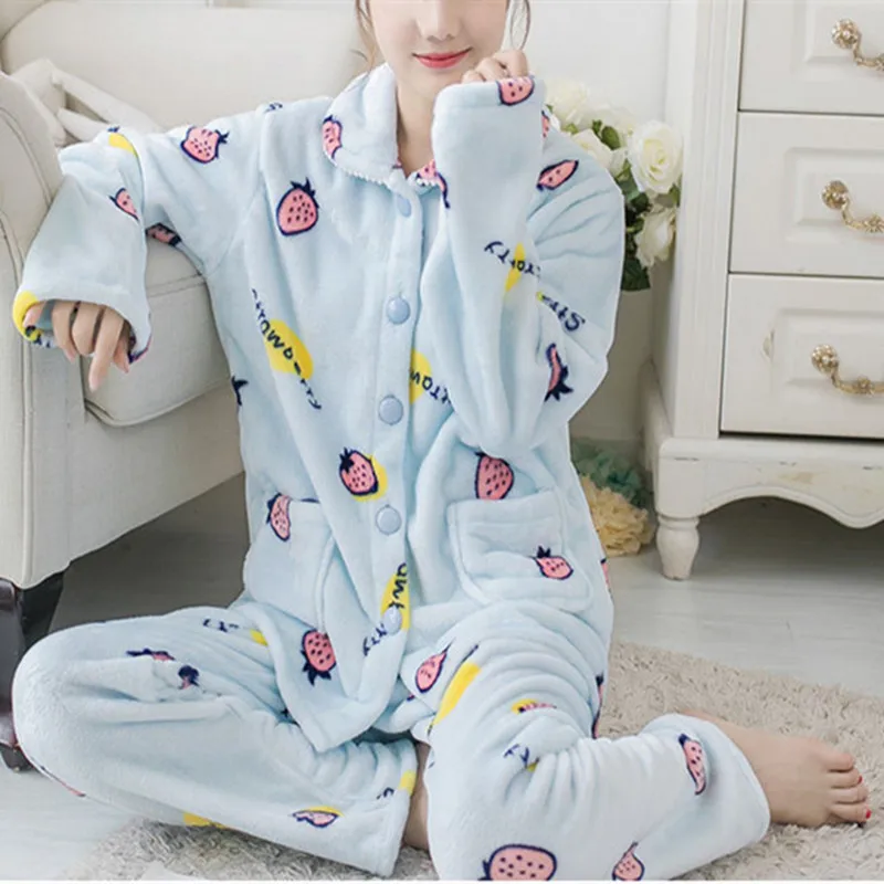 Winter Women's Flannel Pajama Pants Set High Quality Guaranteed Loose Comfortable Elastic Waist Cute Cartoon Top Pants 2 Pieces