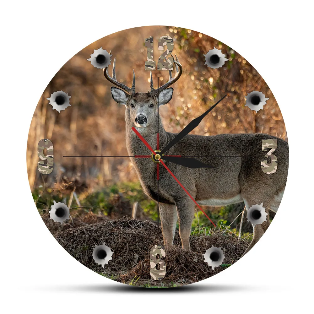 

Deer Hunter Camera Sniper Big Buck Round Wall Clock Hunting Decor Wildlife Animal Art Elk Cabin Wall Clock Deer Hunting Gifts