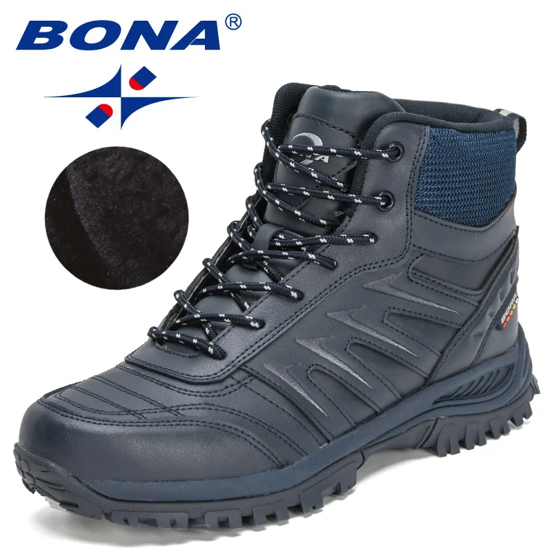 BONA-Ankle Boots de Pelúcia Quente para Neve Masculina, Tênis Antiderrapantes, Botas de Caminhada, Couro de Ação, Designers Brand, Inverno, Novo,