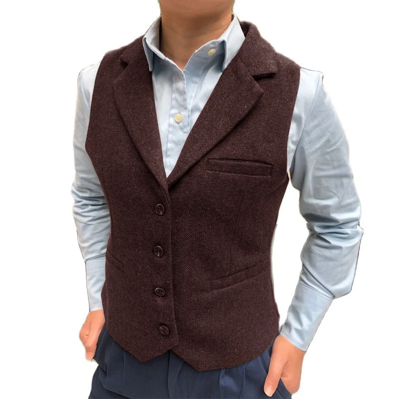 Women's suit vest herringbone wool vest business Slim Fit Work Wear Waistcoat