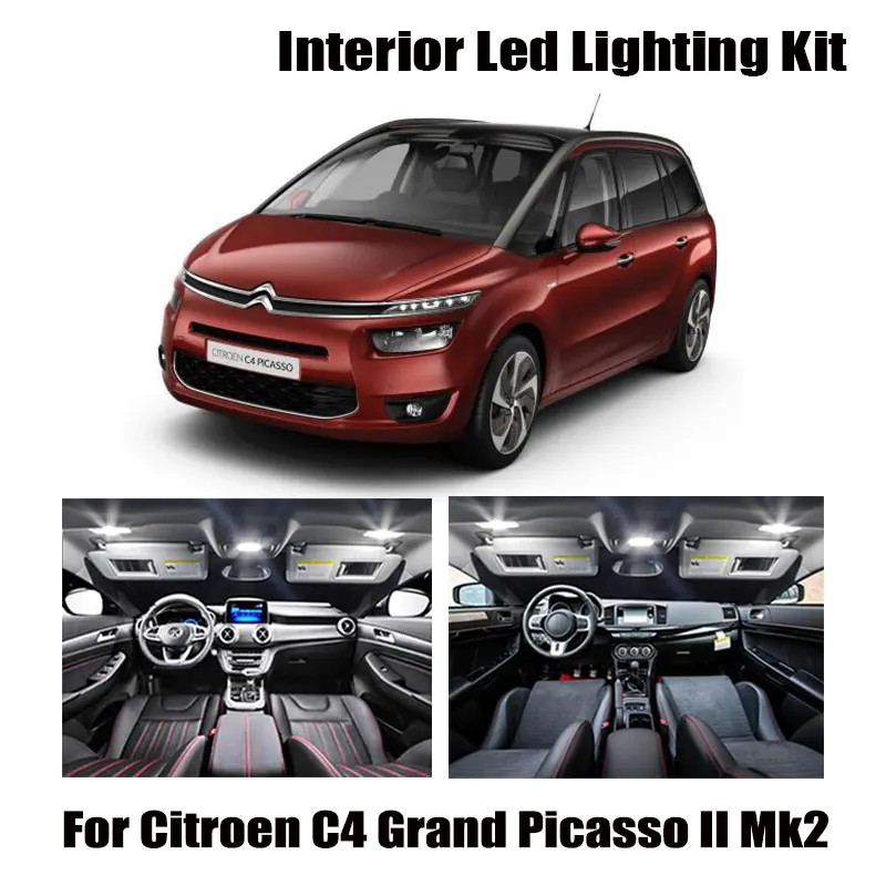 6pcs White Canbus Bulb Car LED Interior Light Package Kit Fit For 2014-2019 Citroen C4 Grand Picasso II Mk2 Cargo Glove Box Lamp