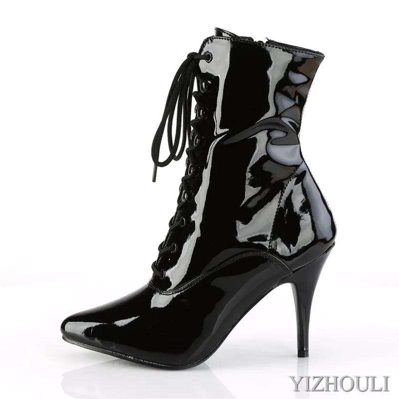 12cm high-heeled shoes with narrow heels, matte black ankle boots, European and American steel tube dancing shoes show