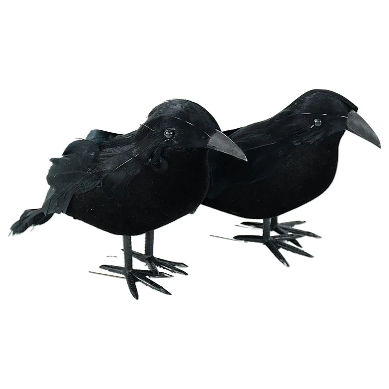 1/2pcs Plastic Simulation Crow with Feather Wings Raven Model Easter Party Decor Black Fake Bird Raven Props Garden Decoration