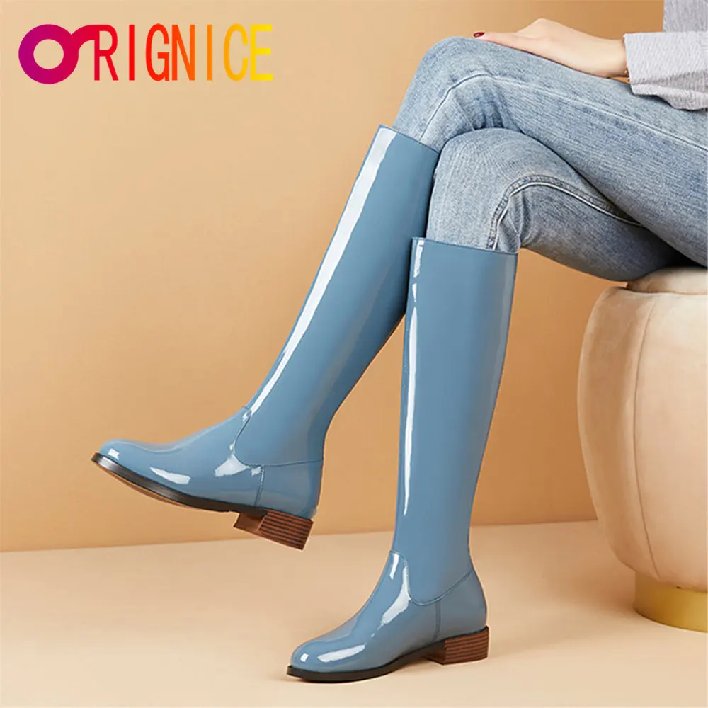 

Orignice Classic Women Genuine Leather PU Knee High Riding Boots Square Heels Autumn Winter Female Solid Night Club Long Shoes