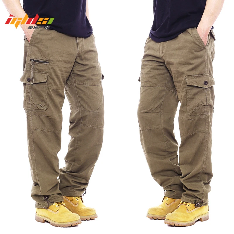 

Men's Cotton Casual Long Trousers Streetwear Cargo Pants Overalls Multi Pockets Male Straight Slacks Tactical Pant Plus Size 3XL