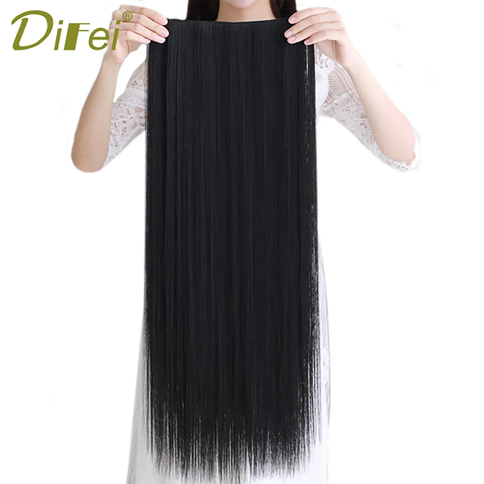 DIFEI Super Long Straight Hairpiece Invisible Natural Synthetic 5 Clip In One Pieces Hair Extension for Women Black Brown 38inch