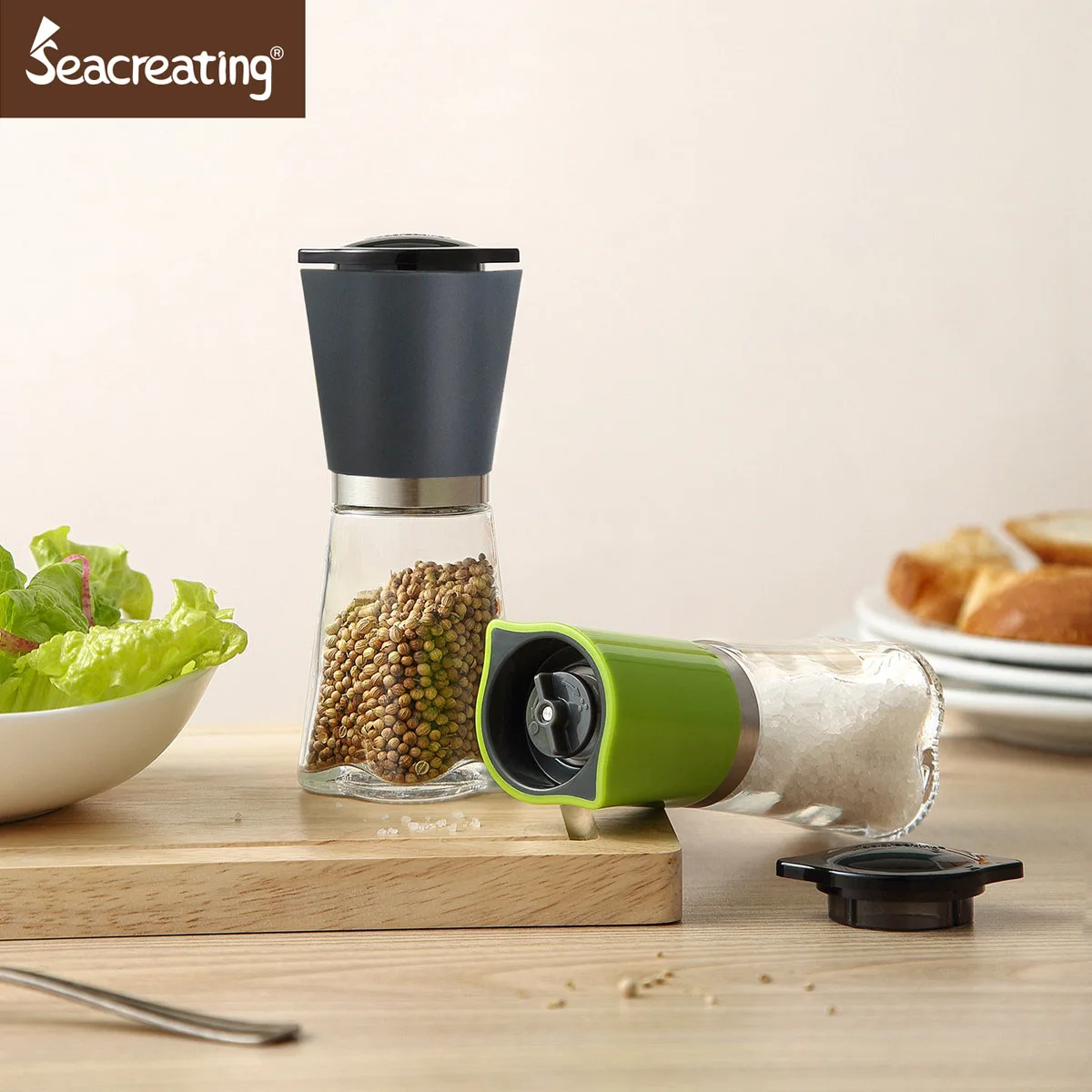 

Seacreating 2PC SET 6 INCH Manual Pepper Mill Stainless Steel & Glass Salt and Pepper Grinder Kitchen Spice Grinder Tools