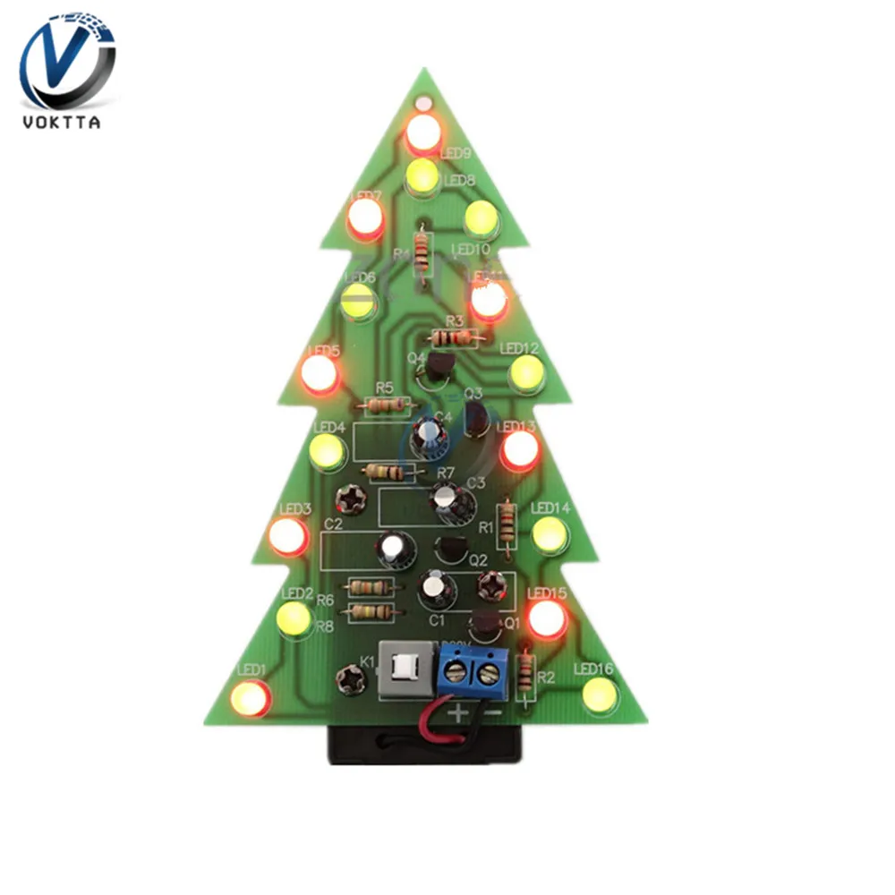 Red/Green Color LED Flash Christmas Tree Parts Kit Diy 3D Christmas Tree Circuit Board Module LED Electronic Fun Suite Gift