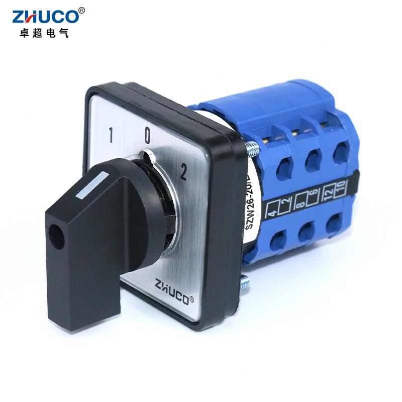 ZHUCO SZW26/LW26-20 1-0-2  3 Position 3 Phase Cam Switches Rotary Switch Changeover Control Switch 64X64 48X48 mm Panel Mount