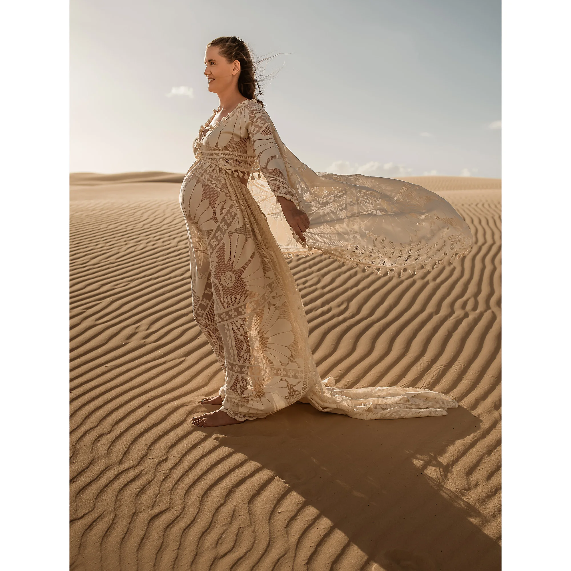 Photo Shoot Boho Maxi Long Maternity Dress with Cape Pregnant Gown Lace Evening Party Couture for Woman Photography Accessories