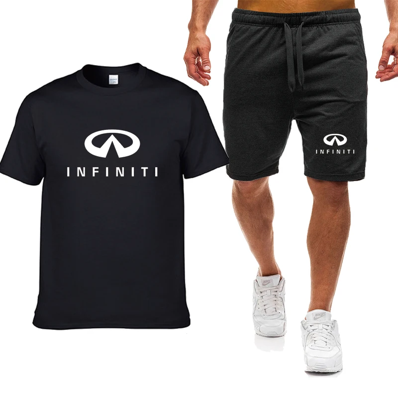 Casual Men’s Short sleeve Infiniti Car Logo Print Summer Cotton Men’s T-shirts High Quality Men\'s T-shirt + shorts 2-piece set