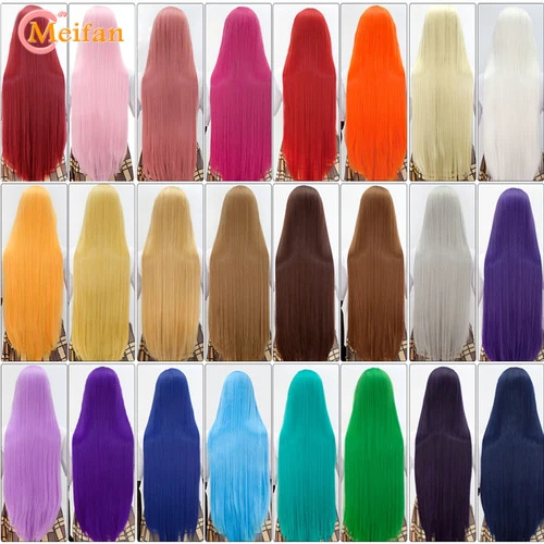 Imagen 2 del producto MEIFAN-peluca sintética de 100CM para disfraz de Anime, pelo rubio, azul, rojo, rosa y morado para fiesta, pelucas de Cosplay largas y rectas para mujer