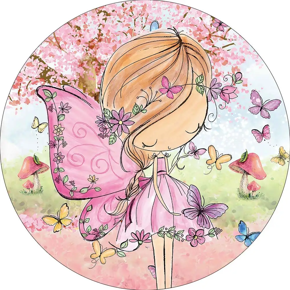 Allenjoy borboleta círculo de fadas redondo pano de fundo da fotografia do aniversário da menina do chá de fraldas capas de mesa de poliéster personalizado