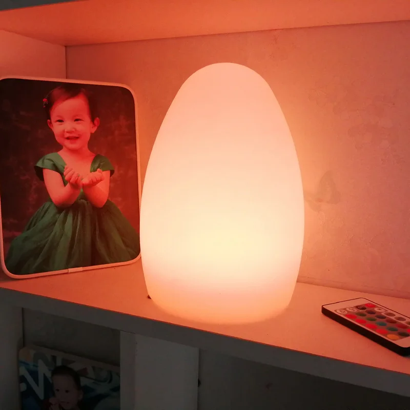 

D15*H21cm D22*H28cm LED Egg Shape RGBW Mood Night Light with 16 Color Changing Rechargeable Light up PE lamps Free Shipping 1pc