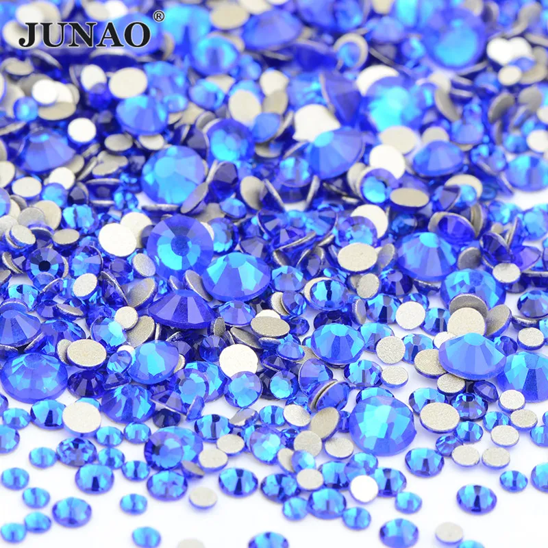 JUNAO 1400Pcs Mix Size Jonquil Glass Rhinestones Round Crystals AB Flat Back Strass Nail Art Stone For Decoration Accessories