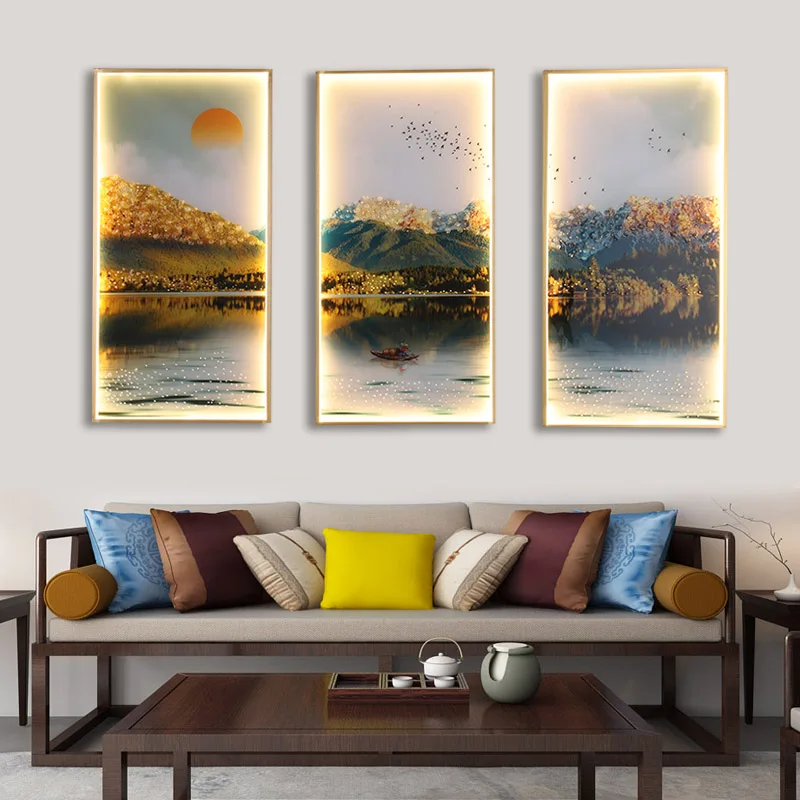 OUFULA Wall Sconces Lights Contemporary Three Pieces Suit Lamps Landscape Painting LED Creative For Home