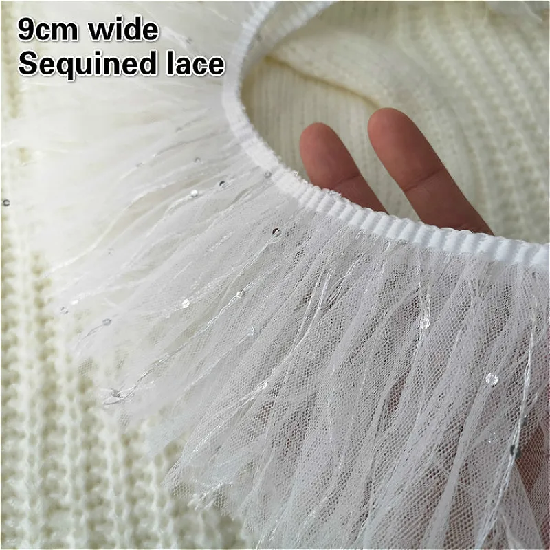 White Sequin Mesh Tassel Lace Ribbon Fabric DIY Toy Doll Pet Clothing Material Female Fashion Skirt Sewing Accessories Dentelle