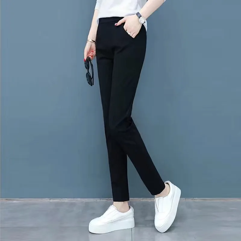 

Vintage Stylish Pu Leather Pockets Pants Women Fashion Elastic Waist Drawstring Tie Ankle Trousers Pantalones Mujer AA4222