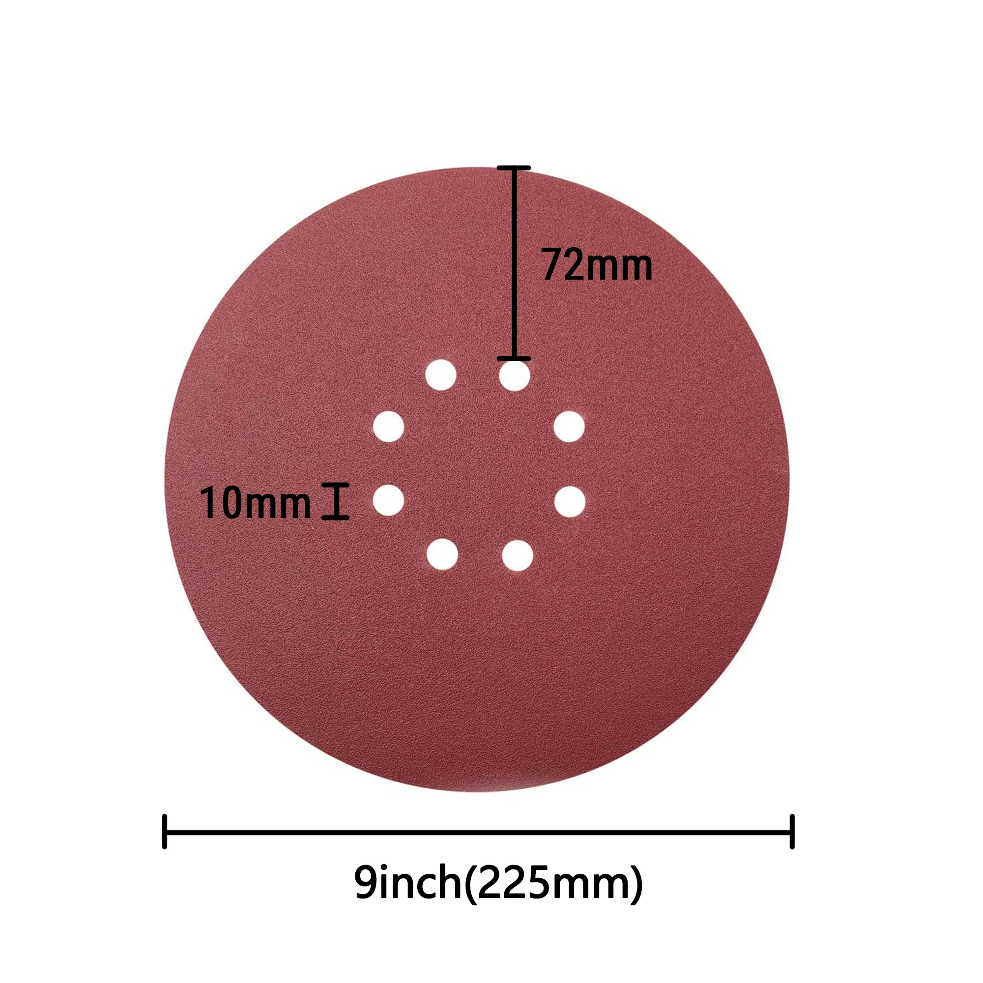 10 sztuk 9 Cal 225mm 8-otwór Hook & Loop czerwony tlenek glinu tarcze szlifierskie do obróbki drewna Dremel elektronarzędzia akcesoria do polerowania