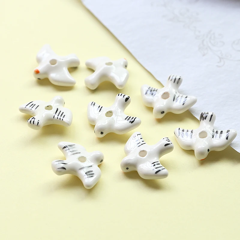 5pcs Hand Painted Swallow Ceramic Bead 23X20mm Loose Spacer Blue White Bird Animal Bead For Jewelry Making DIY Bracelet Earring