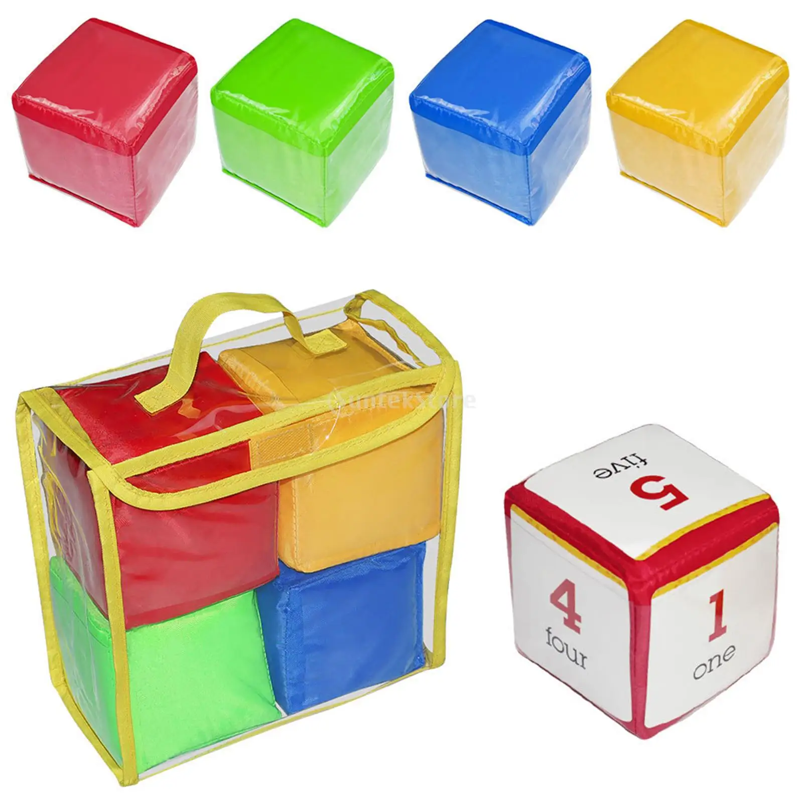 4 Pack Playing Game Dices Soft Foam Cubes Clear Pockets Customizable Learning Cubes for Eearly Teaching