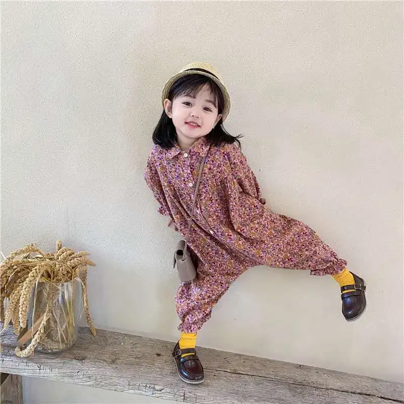 Children\'s Clothing 2020 Autumn Style Korean Girl French Floral Jumpsuit Children\'s Western Style Personality Jumpsuit