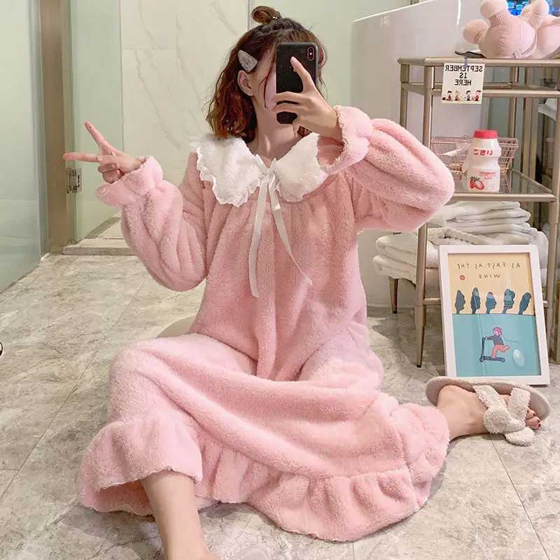 Nightgowns Women Thicker Aesthetic Princess Style Female Sleepshirts Warm Comfortable Ulzzang Sweet Simple Patchwork Stylish