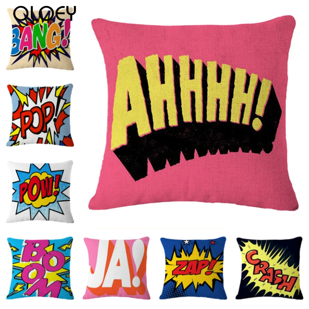 Pop Art Cushion Cover Polyester Cotton Linen Cartoon Pop Print Pillow Case Sofa Chair Bed Livingroom Decorative Pillow Cover