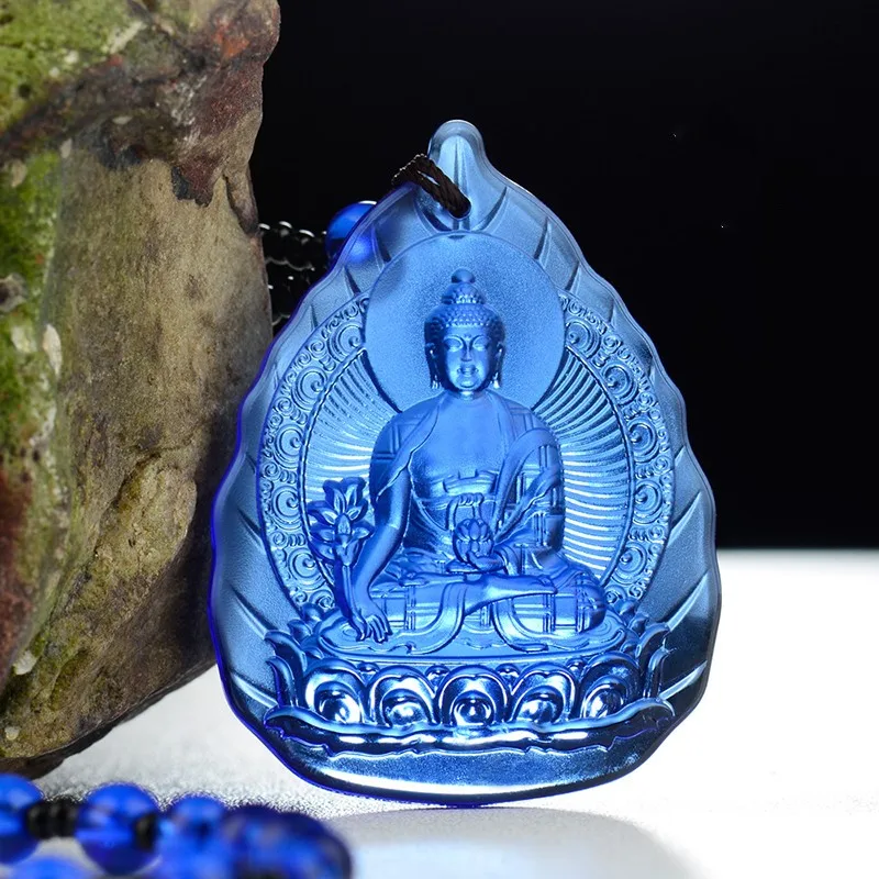 1pcs Colored Crystal Chain Buddha Glazed Drop Pendant Necklace Six-Character Mantra Pendant Necklace High Quality Decorations