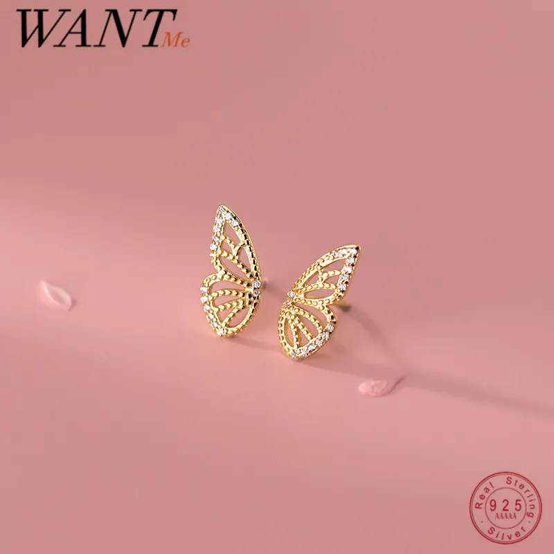 

WANTME 925 Sterling Silver Romantic Butterfly Small Stud Earrings for Women Charm Sweet Party Wedding Insect Jewelry Girl Gift