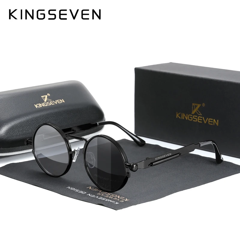 

KINGSEVEN High Quality Gothic Steampunk Sunglasses Polarized Men Women Brand Designer Vintage Round Metal Frame Sun Glasses