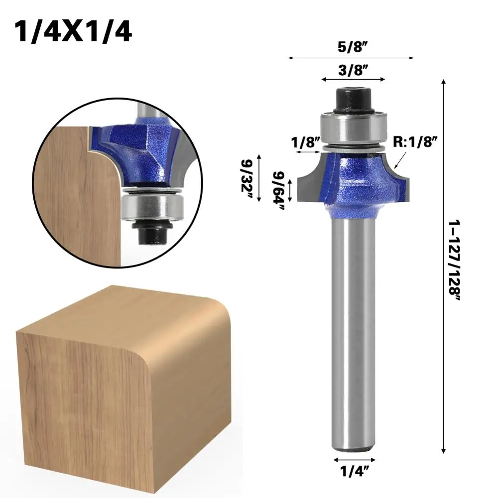 1/4″shank Corner Round Professional level Over Router Bit with Bearing Milling Cutter for Wood Woodworking Tool Tungsten Carbide