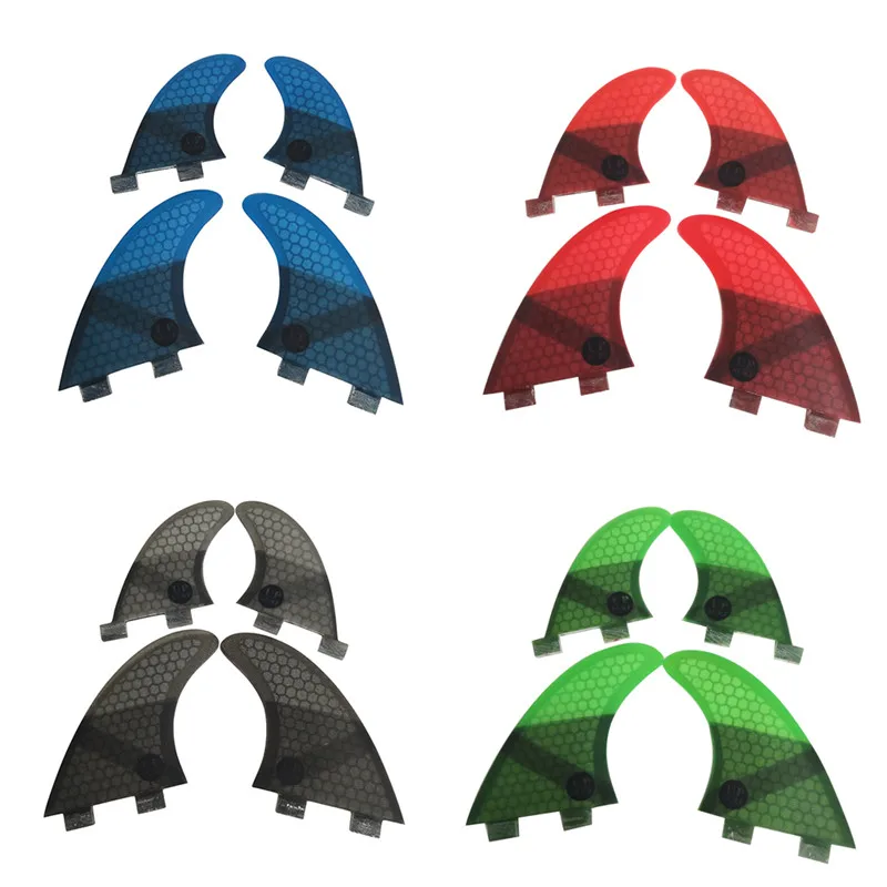 UPSURF-Surfboard Fins with Double Tabs, Quad Fin Sets, M + GL, 4 Colors, Honeycomb Upsurf Logo