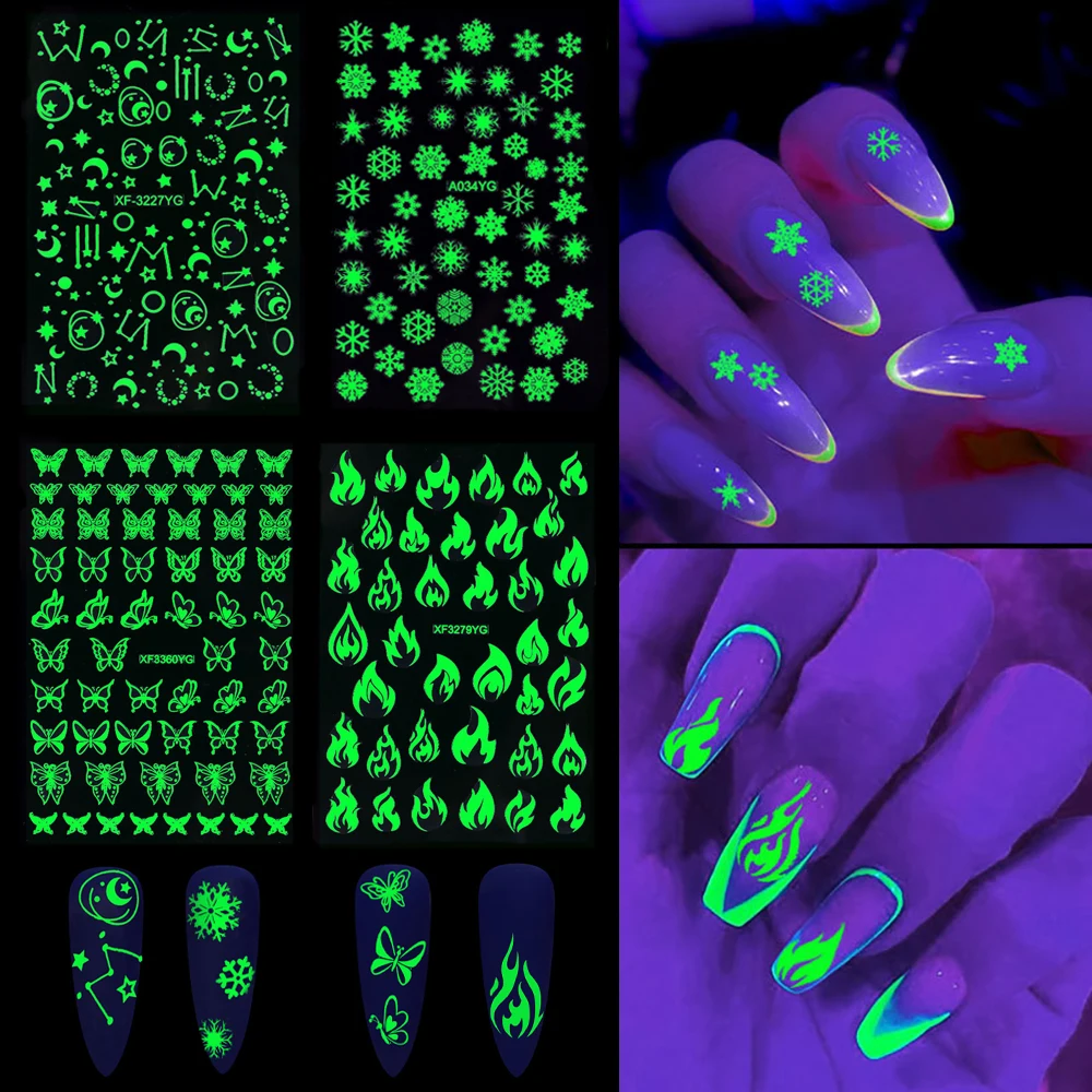 

Glow in the Dark DIY Butterfly Snowflake Flame Manicure Decals Nail Stickers Self Adhesive Halloween Nail Art